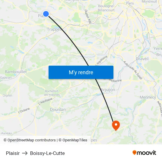 Plaisir to Boissy-Le-Cutte map