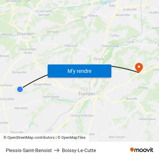 Plessis-Saint-Benoist to Boissy-Le-Cutte map