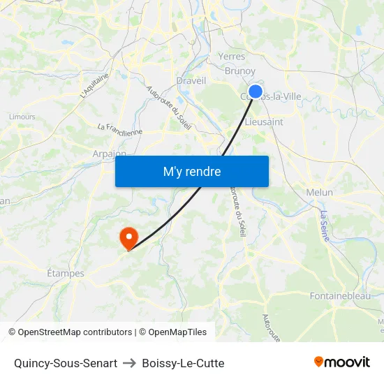 Quincy-Sous-Senart to Boissy-Le-Cutte map
