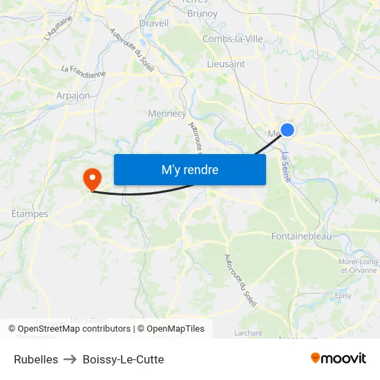Rubelles to Boissy-Le-Cutte map