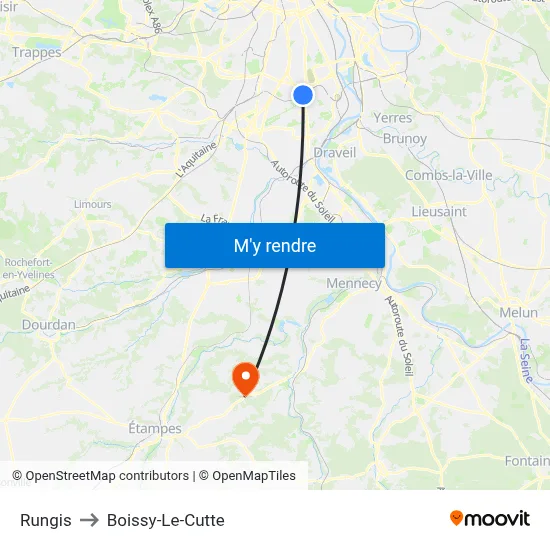 Rungis to Boissy-Le-Cutte map