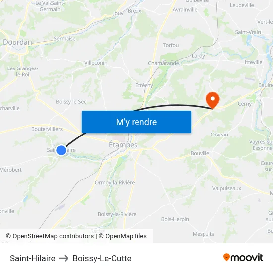 Saint-Hilaire to Boissy-Le-Cutte map