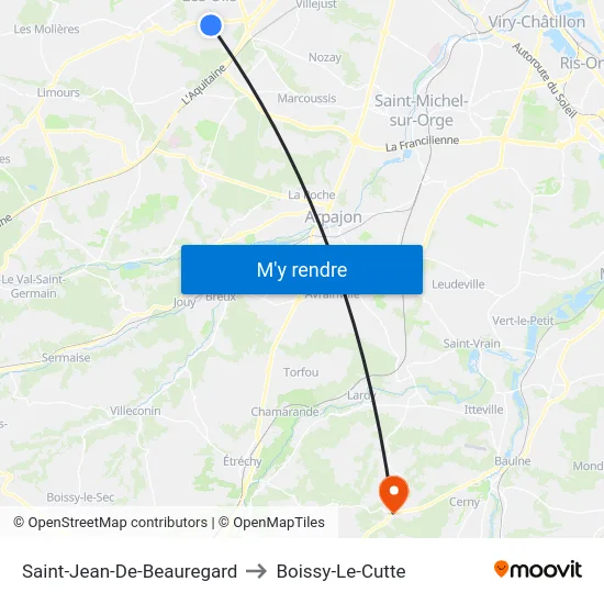 Saint-Jean-De-Beauregard to Boissy-Le-Cutte map