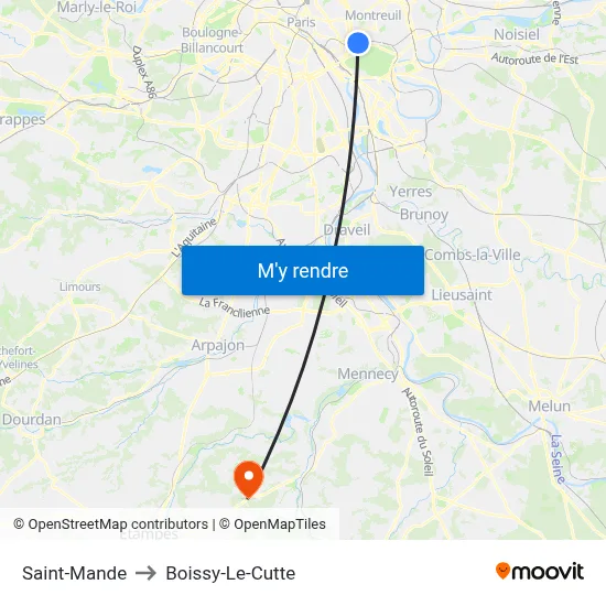 Saint-Mande to Boissy-Le-Cutte map