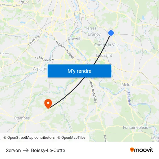 Servon to Boissy-Le-Cutte map