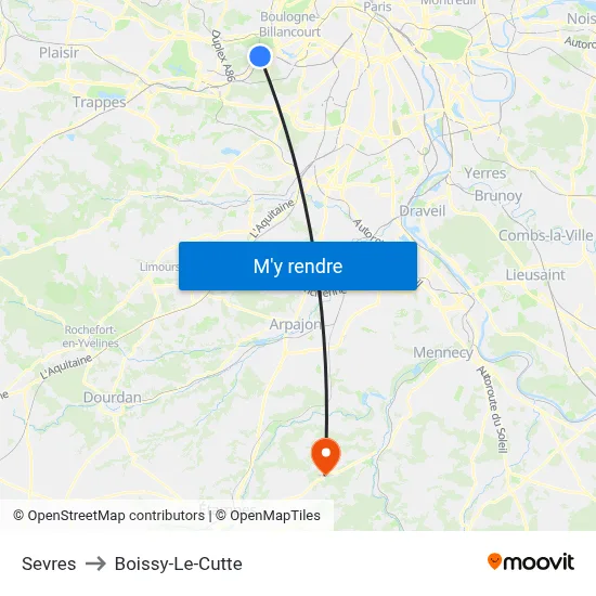 Sevres to Boissy-Le-Cutte map