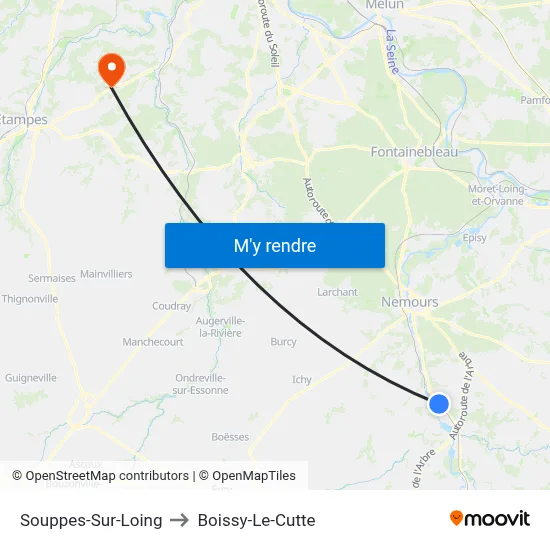 Souppes-Sur-Loing to Boissy-Le-Cutte map