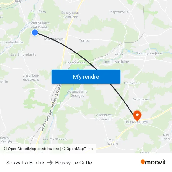 Souzy-La-Briche to Boissy-Le-Cutte map
