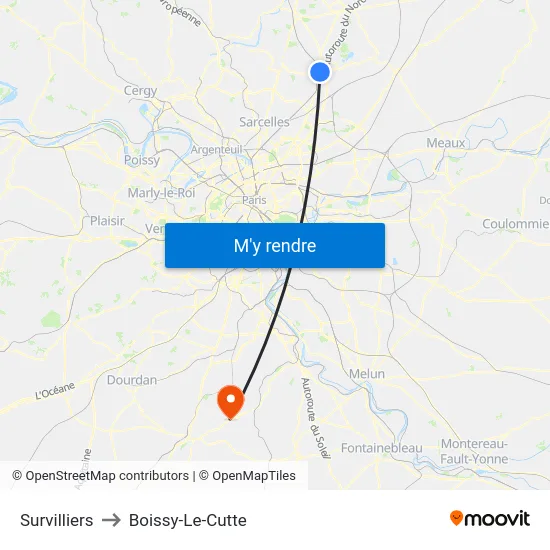 Survilliers to Boissy-Le-Cutte map