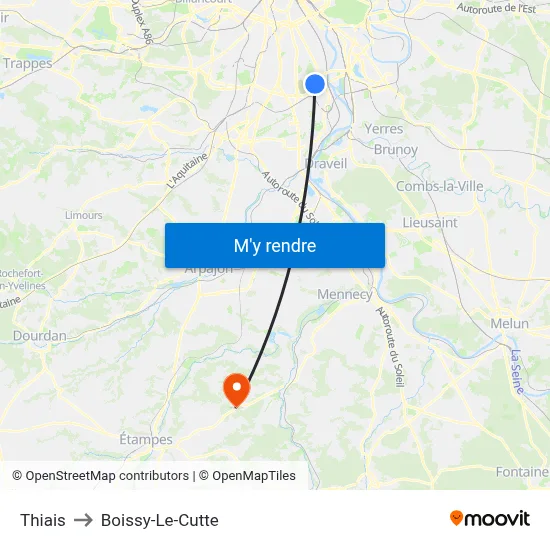 Thiais to Boissy-Le-Cutte map