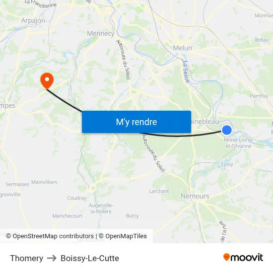 Thomery to Boissy-Le-Cutte map
