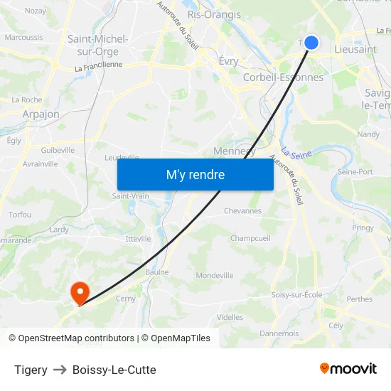 Tigery to Boissy-Le-Cutte map