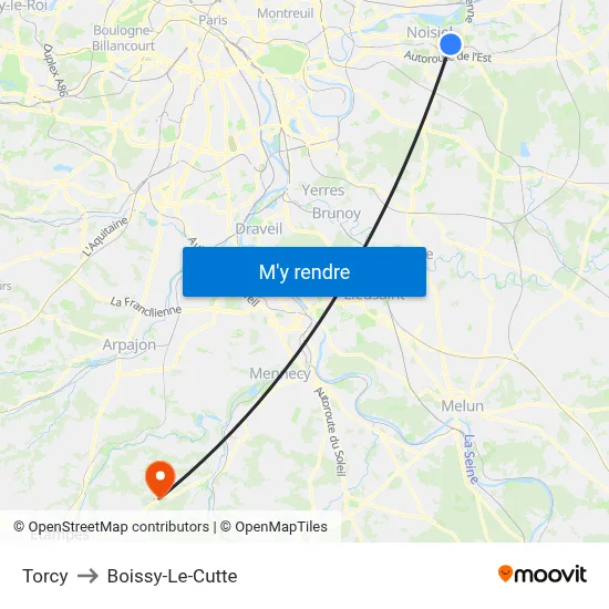 Torcy to Boissy-Le-Cutte map