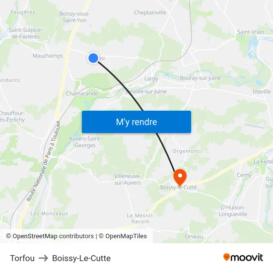 Torfou to Boissy-Le-Cutte map