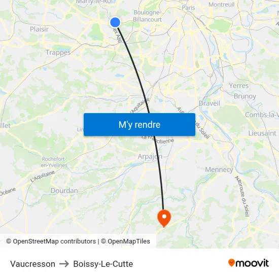 Vaucresson to Boissy-Le-Cutte map