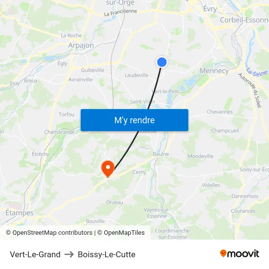 Vert-Le-Grand to Boissy-Le-Cutte map