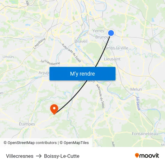 Villecresnes to Boissy-Le-Cutte map
