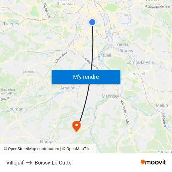 Villejuif to Boissy-Le-Cutte map