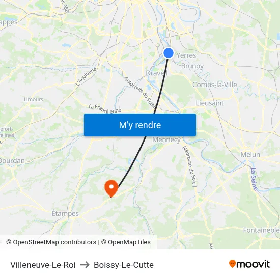 Villeneuve-Le-Roi to Boissy-Le-Cutte map