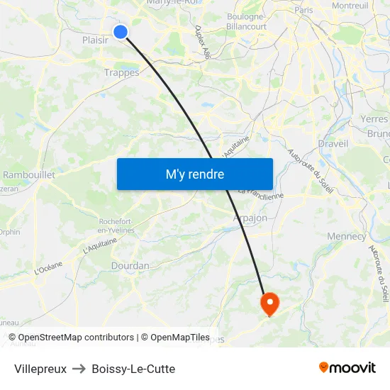 Villepreux to Boissy-Le-Cutte map