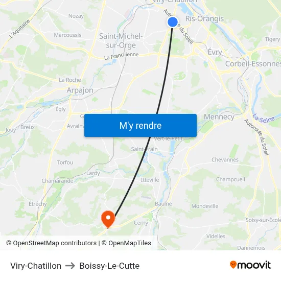 Viry-Chatillon to Boissy-Le-Cutte map