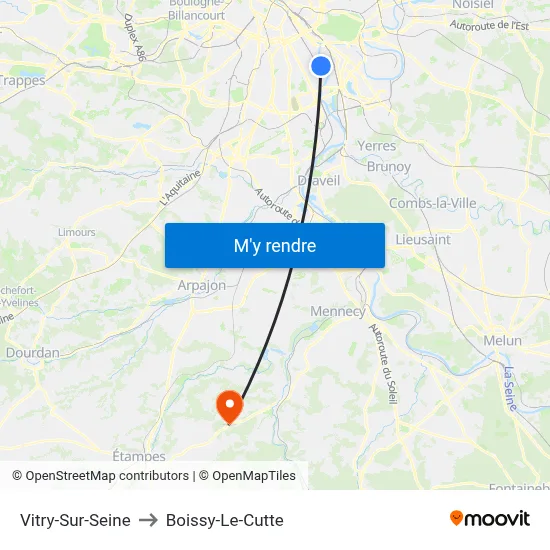 Vitry-Sur-Seine to Boissy-Le-Cutte map