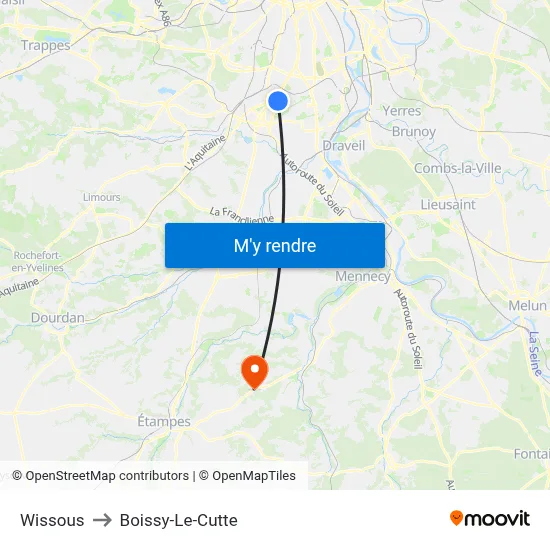 Wissous to Boissy-Le-Cutte map