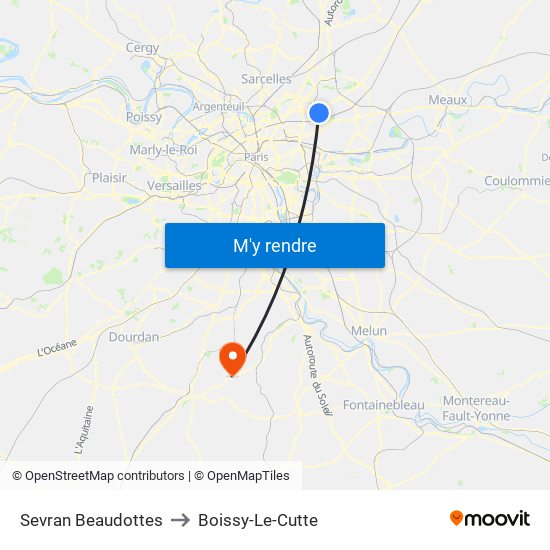 Sevran Beaudottes to Boissy-Le-Cutte map