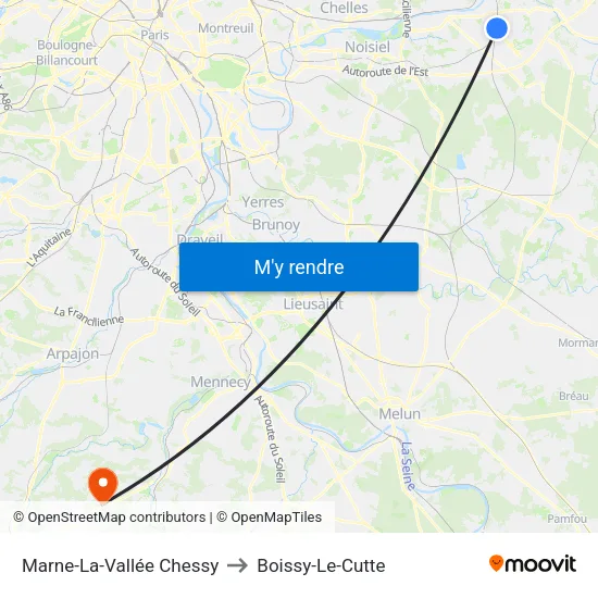 Marne-La-Vallée Chessy to Boissy-Le-Cutte map