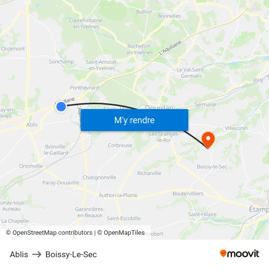 Ablis to Boissy-Le-Sec map