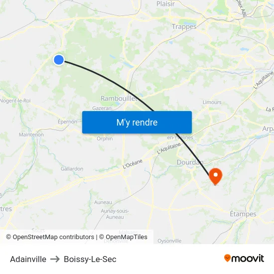 Adainville to Boissy-Le-Sec map