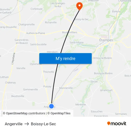 Angerville to Boissy-Le-Sec map