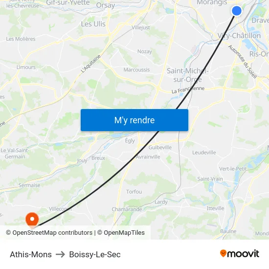 Athis-Mons to Boissy-Le-Sec map