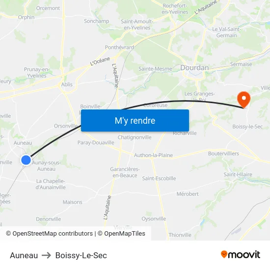 Auneau to Boissy-Le-Sec map