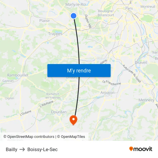 Bailly to Boissy-Le-Sec map