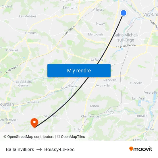 Ballainvilliers to Boissy-Le-Sec map