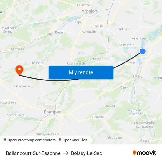 Ballancourt-Sur-Essonne to Boissy-Le-Sec map