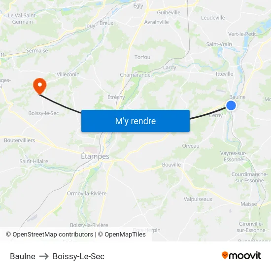 Baulne to Boissy-Le-Sec map
