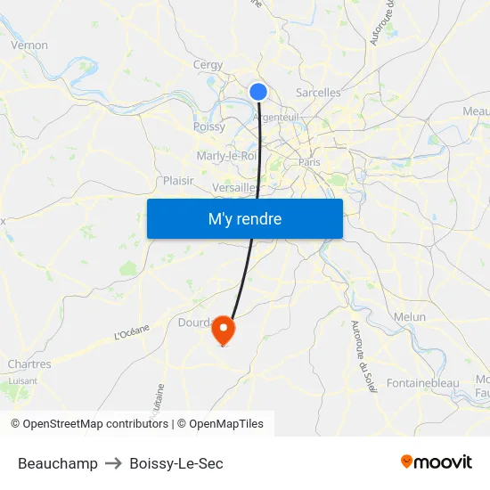 Beauchamp to Boissy-Le-Sec map