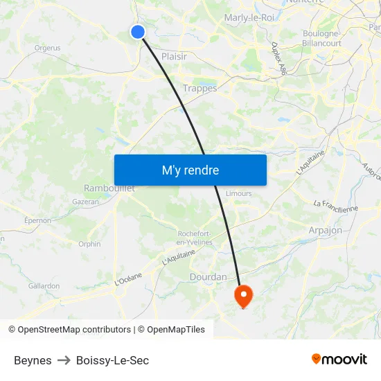 Beynes to Boissy-Le-Sec map