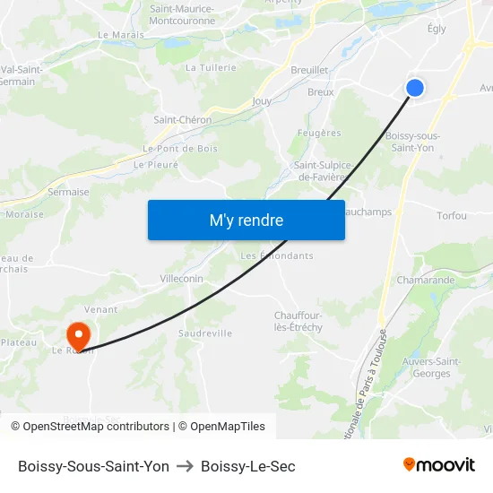 Boissy-Sous-Saint-Yon to Boissy-Le-Sec map