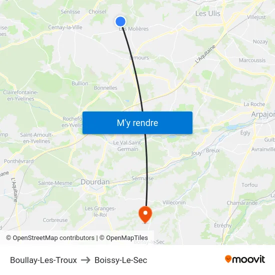 Boullay-Les-Troux to Boissy-Le-Sec map