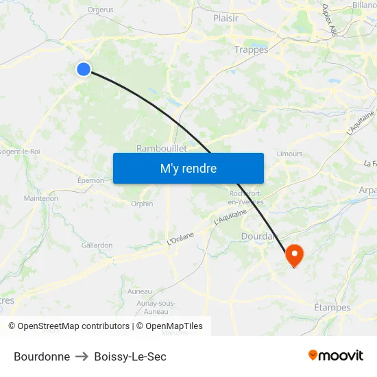 Bourdonne to Boissy-Le-Sec map
