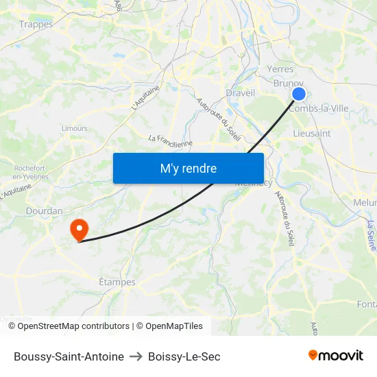 Boussy-Saint-Antoine to Boissy-Le-Sec map