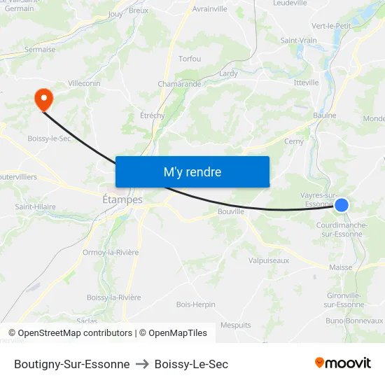 Boutigny-Sur-Essonne to Boissy-Le-Sec map