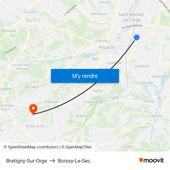 Bretigny-Sur-Orge to Boissy-Le-Sec map