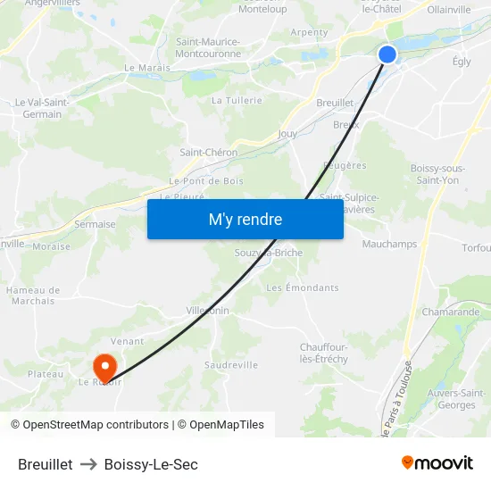 Breuillet to Boissy-Le-Sec map