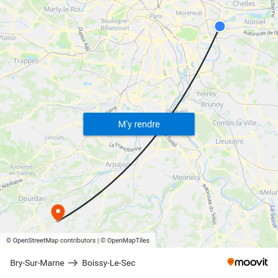 Bry-Sur-Marne to Boissy-Le-Sec map