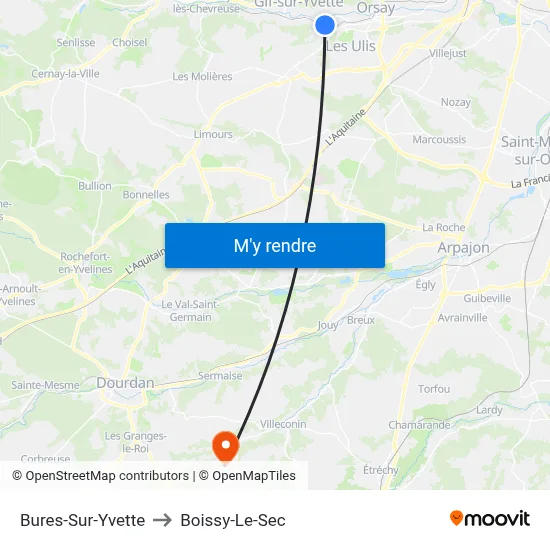 Bures-Sur-Yvette to Boissy-Le-Sec map