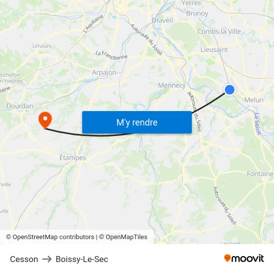 Cesson to Boissy-Le-Sec map